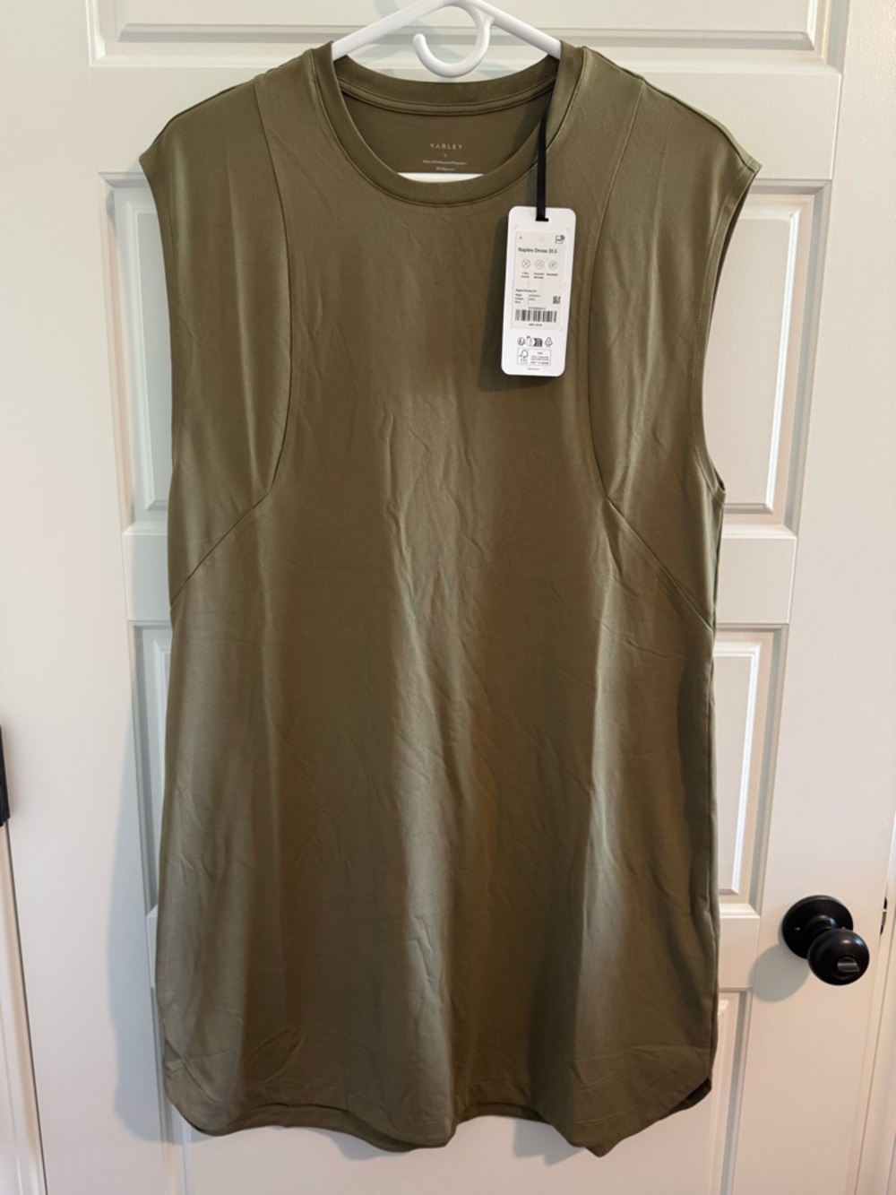 NWT Varley Naples Dress 31.5 Athletic Tank Dress, Olive Green, Size L